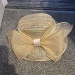 BHS Special Occasion Beige Hat with Silk Band and Bow Detail for Wedding Party 