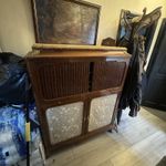 Antique French Floral Marquetry Marble Topped Side Cabinet Circa 1900