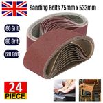 24Pack Sanding Belts 75X533 mm Mixed Grade 60 80 120 Grit Bosch Makita Sander UK