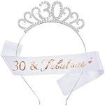 Fantasyon 30th Birthday Crown and Sash, Crystal Tiara Birthday 30th Crown Birth