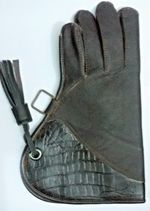 New Falconry Glove 2 layers Leather 12 Inches Long Crocodile Design Cuffs Black.