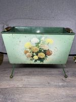 VINTAGE MID CENTURY WORCESTER WARE GREEN FLORAL METAL MAGAZINE RACK ATOMIC FEET