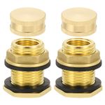 2Pcs Brass Bulkhead Fitting with Plug 1/2”Female x 3/4”GHT Male Hose Fitting