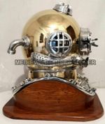 Brass Vintage Style Mark V Full Size Steel Diving Divers Helmet W/ Wooden Base
