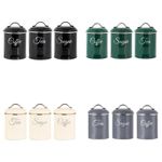 Tea Coffee Sugar Canisters Set of 3 Air Tight High Gloss Black Green Grey Cream