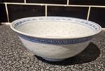 White & Blue Chinese Rice Grain Pattern Serving Bowl