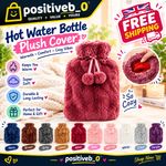 Hot Water Bottle  Cover Fleece Luxury Soft Fluffy 2L Large Rubber Faux Fur