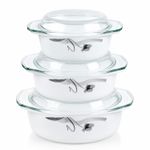 6 Piece Opal Glass Bowl Set with Glass Lids -  Heat Resistant Lids