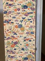 @@scraps,  Japanese kimono silk fabric 14"x40"/ cream yellow base, garden RA23