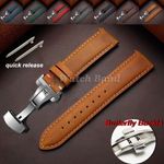 High Quality Real Leather Watch Band Strap Deployment Butterfly Clasp 18-24mm UK