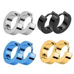 Pair of Men's Unisex Silver Tone Stainless Steel Huggies Hoop Hinged Earrings