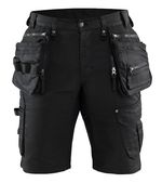 BLAKLADER 1992 X1900 STRETCH MULTIPOCKET CORDURA DENIM WORK SHORTS - BLACK/BLACK