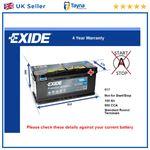 Car Battery EA1000 Exide 017 900A 100Ah 4Yr Warranty 353x175x190 Premium