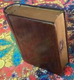 ANTIQUE WOODEN MONEY BOX  SHAPED AS A BOOK PUZZLE BOX C.1900 treen HARDWOOD