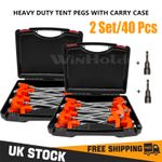 40 x Screw In Heavy Duty Drill Top Tent Pegs 2 Case Camping Ground Awning Pegs