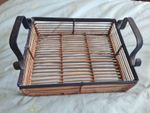 Vintage metal & bamboo basket serving tray/ storage solid & sturdy