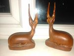 Pair of Carved Wooden Antelope/Gazelle Figures - Wooden Carved Figures 1970s