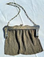 Antique German Silver Mesh Purse Soldered Link Engraved Floral Frame Chain