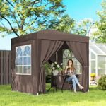 2x2m Pop Up Gazebo with Sides and Windows for Garden Camping Event, Coffee