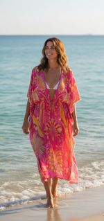 Accessorize Pink Tropical Beach / Pool Kaftan Cover Up Brand New XS S M L XL