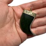 Vintage Nephrite Jade Horn Pendant Engraved Cap Unique 5cm Jade Amulet