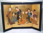 Japanese Ukiyo-e Bijin-ga Gold Leaf 4-Panel Byobu Folding Screen Showa Era