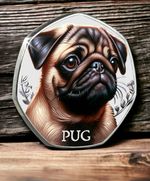 THE PUG Silver Commemorative Coin. Colour. Favourite Dogs Series. Puppy/Pup/Dog