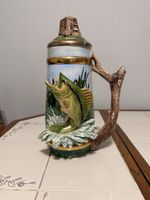 1960s Hand Painted 3 Dimensional Sculpted Porcelain Fish Rustic Scene Lidded