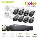 SANNCE 1080P CCTV Camera System Color Night Vision 2MP 8CH DVR AI Detection Home