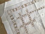 Vintage Pretty Small White Embroidered Open Work Pulled Thread Tablecloth Runner