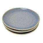 Set of 4 Light Blue Stoneware Side Plates, 19cm Reactive Glaze Round Plates