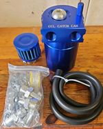 Oil Catch Can, Metallic Blue Anodised Aluminium All Fittings Filter Brand New