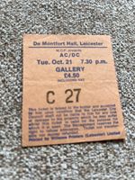 AC/DC ticket De Montfort Leicester 21/10/80 #C27 Back In Black tour Tour