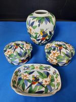 Japanese Porcelain Vanity Set. "Tropicale"  by Takahashi San Francisco 1970s-80s