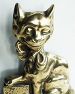 Antique Brass Doorstop Cheshire Cat Grinning and Winking Eye Door Porter
