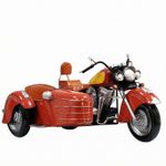 Handcrafted Iron Motorcycle Sidecar Sculpture Crimson Painted Shelf Accent