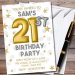 Gold Balloons & Stars 21St Personalised Birthday Party Invitations