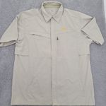 Under Armour Mens XL Fishing Shirt Short Sleeve Vented Zip Pocket Khaki Tan UPF