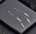 Long Silver Feather earrings - drop dangle earrings  - 925 Sterling Silver