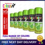 6x All Purpose Lime Green Gloss Spray Paint Can Aerosol Metal Wood Plastic 400ml