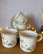 Vintage 4pc Tea Cups & Saucers Set | St Michael’s ‘Harvest’ Ceramic Teacups
