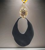 Vintage Alexis Bittar Metal Rhinestones Marcasites Black Gold tone Pendant