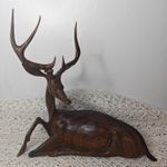 Vintage wooden stag/deer hand-carved sculpture folk art sleeping deer