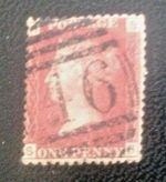 GB QV Penny Red Plate Lettering SH Numeral 16 Cancel Victorian Stamp Used