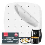 100 Perforated Air Fryer Liners 26cm Square Disposable Parchment Paper Baking