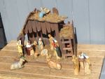 Wooden Nativity Scene with Plastic Figures and extras . Jesus / Manger /Kings