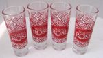 Vtg 4 Tequilla Rose Shot Glasses Red Diamond Pattern on Clear Glass 4 1/4" Tall