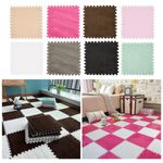 12X Fluffy Plush Floor Puzzle Mat EVA Foam Carpet Tiles For Nurseries & Playroom