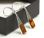 NATURAL BALTIC AMBER STERLING SILVER 925 Long Earrings Drop Dangle