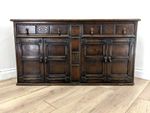 SIDEBOARD Vintage Dark Oak 4 Door 2 Drawer Felt Lined Carvings FREE DELIVERY